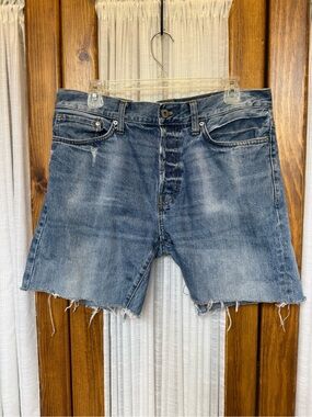 Men's Light Blue Distressed Denim Cut-Off Shorts